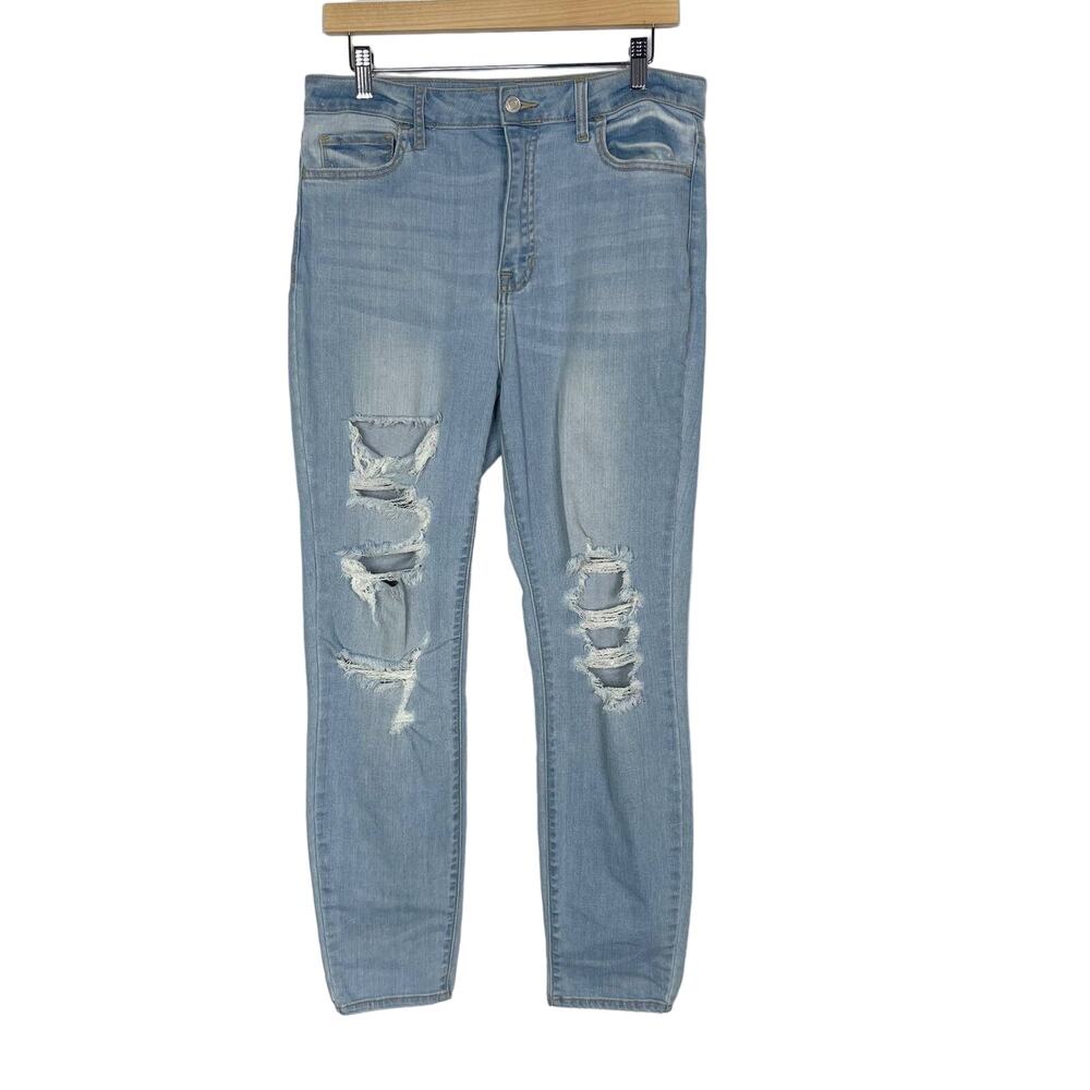 Cello Juniors 13 Blue Cotton Stretch Ripped Skinny Jeans Medium Wash Distressed